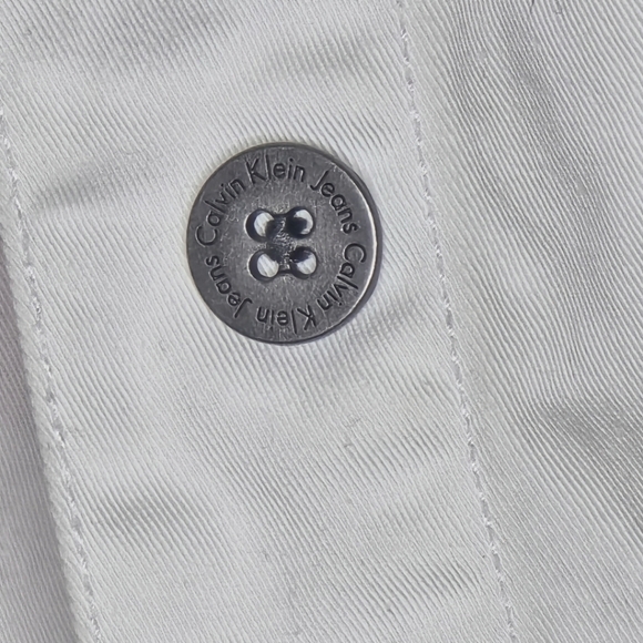 Calvin Klein Jeans White Jean Jacket with Pink Floral Design On The Back - Picture 5 of 13